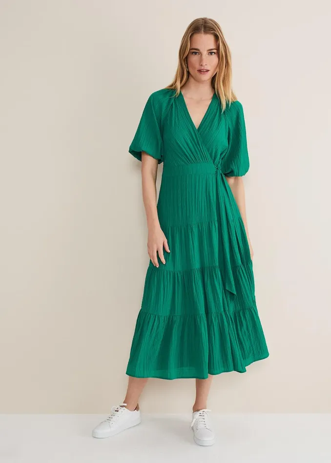 Women Phase Eight Occasion Dresses Morven Green Wrap Midi Dress Bright Green
