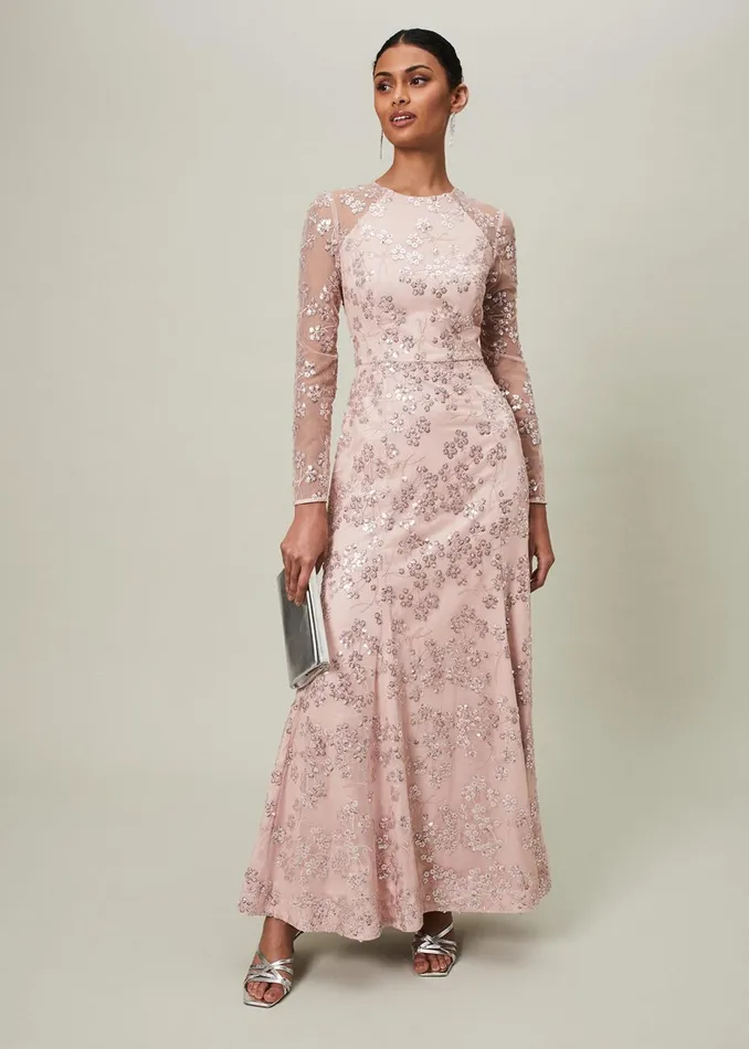 Women Phase Eight Occasion Dresses Natalya Sequin Floral Maxi Dress Pink