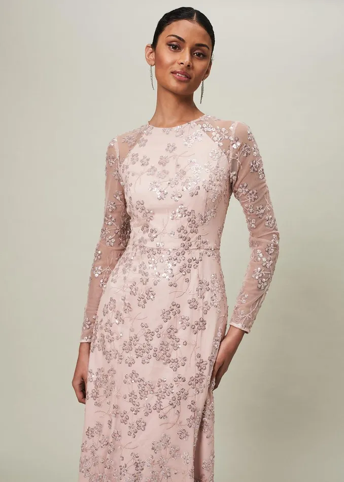 Women Phase Eight Occasion Dresses Natalya Sequin Floral Maxi Dress Pink