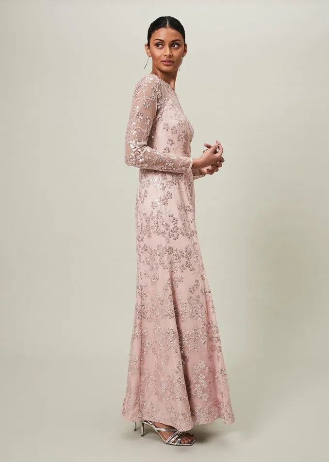 Women Phase Eight Occasion Dresses Natalya Sequin Floral Maxi Dress Pink