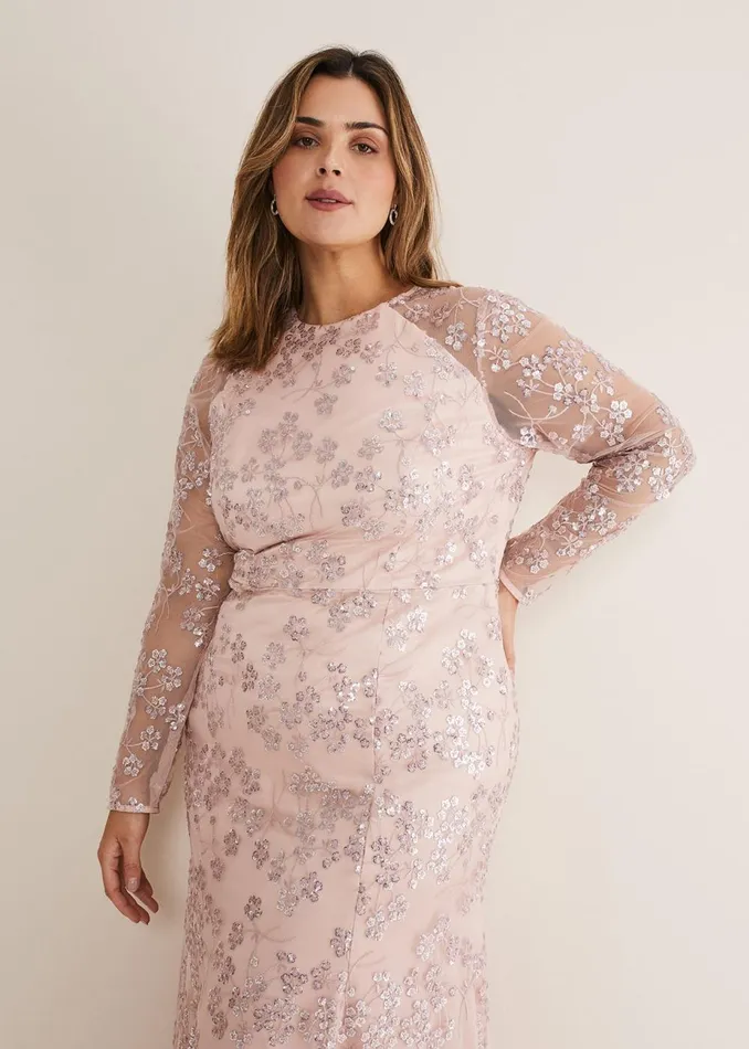 Women Phase Eight Occasion Dresses Natalya Sequin Floral Maxi Dress Pink