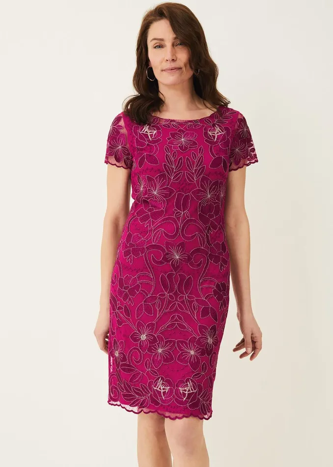 Women Phase Eight Occasion Dresses Nessa Embroidered Dress Fuchsia