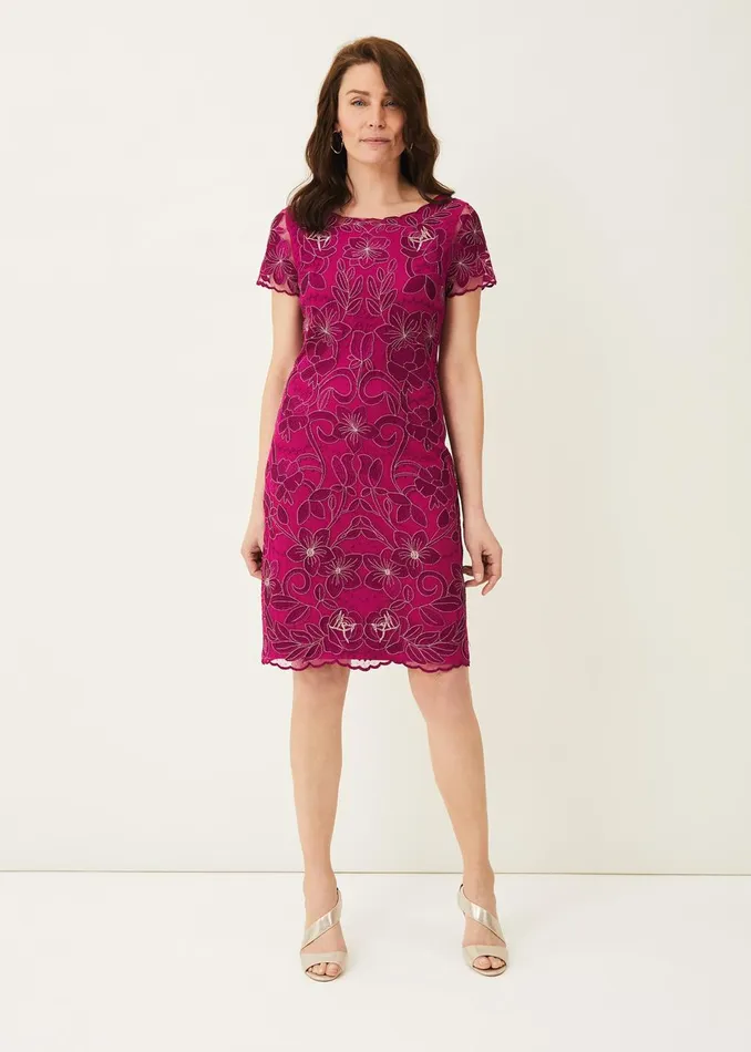 Women Phase Eight Occasion Dresses Nessa Embroidered Dress Fuchsia