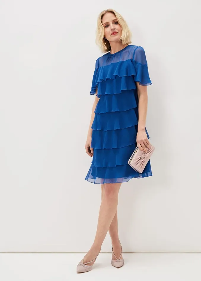 Women Phase Eight Occasion Dresses Nika Tiered Shift Dress Capri Blue