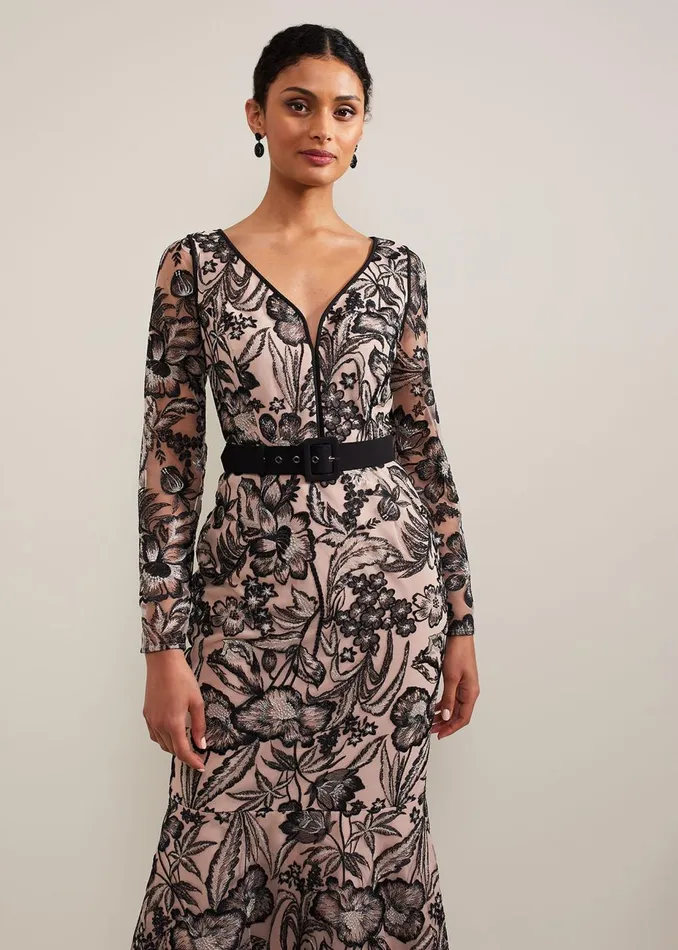 Women Phase Eight Occasion Dresses Nola VNeck Embroidered Maxi Dress Multicoloured