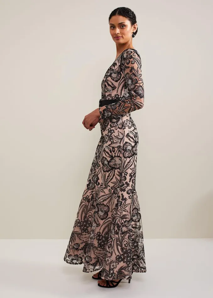 Women Phase Eight Occasion Dresses Nola VNeck Embroidered Maxi Dress Multicoloured