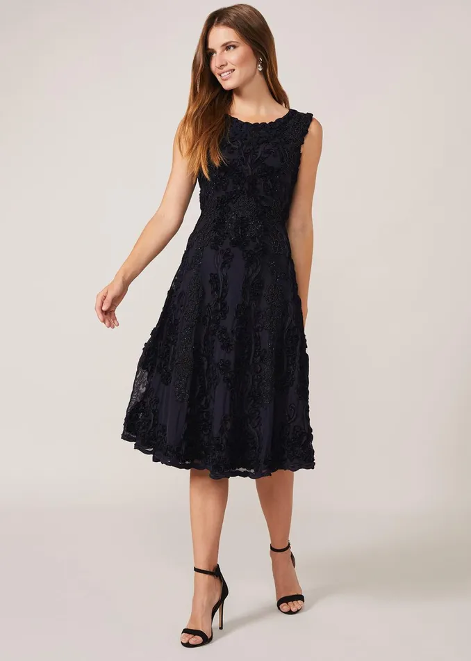 Women Phase Eight Occasion Dresses Penelope Tapework Lace Fit And Flare Dress Navy