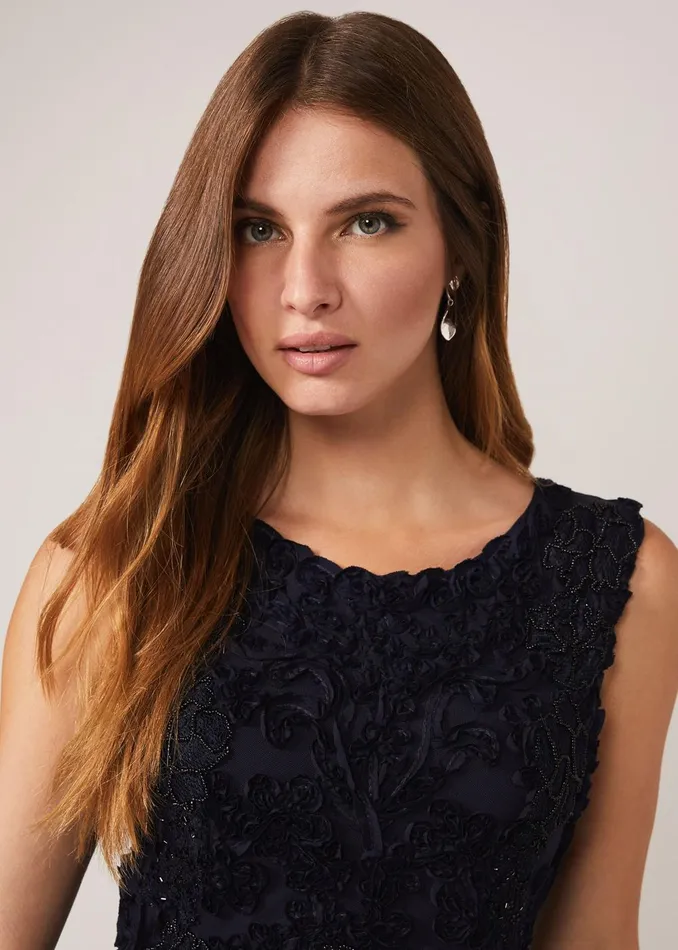 Women Phase Eight Occasion Dresses Penelope Tapework Lace Fit And Flare Dress Navy