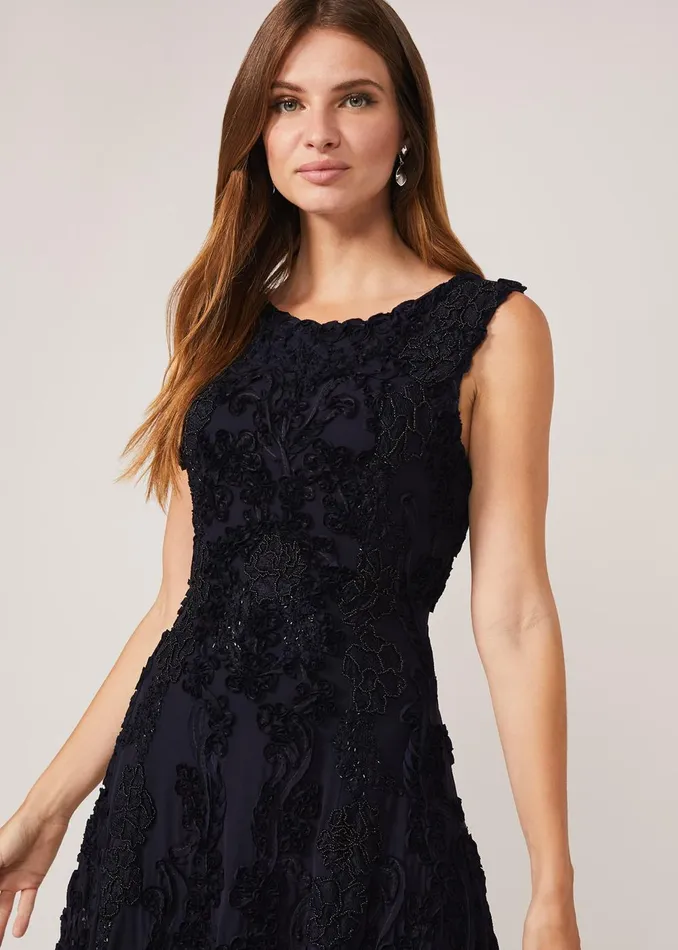 Women Phase Eight Occasion Dresses Penelope Tapework Lace Fit And Flare Dress Navy