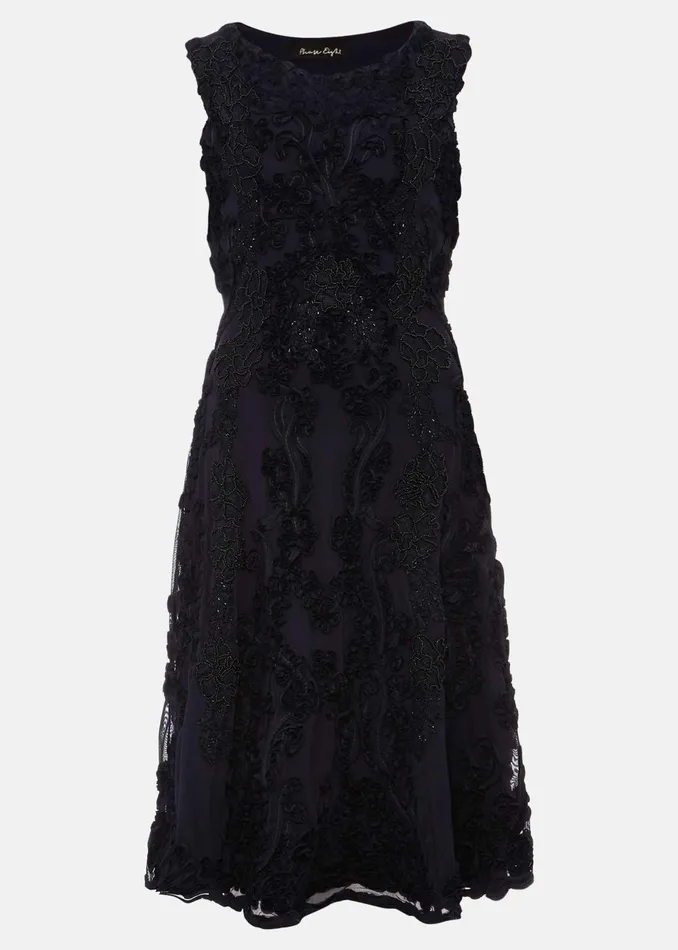 Women Phase Eight Occasion Dresses Penelope Tapework Lace Fit And Flare Dress Navy