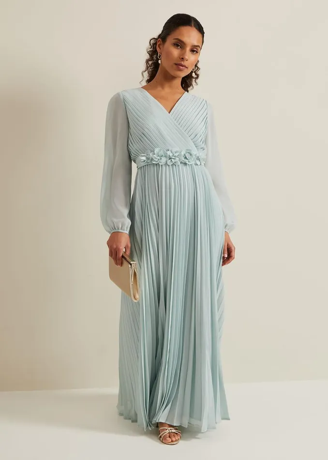 Women Phase Eight Occasion Dresses Petite Alecia Pleat Maxi Dress Pale Blue