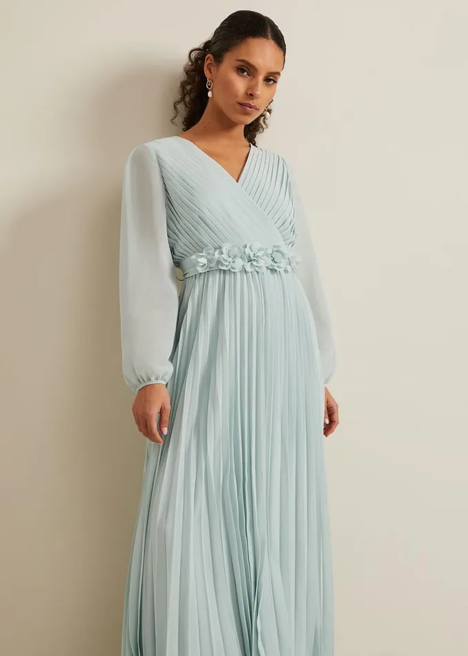 Women Phase Eight Occasion Dresses Petite Alecia Pleat Maxi Dress Pale Blue