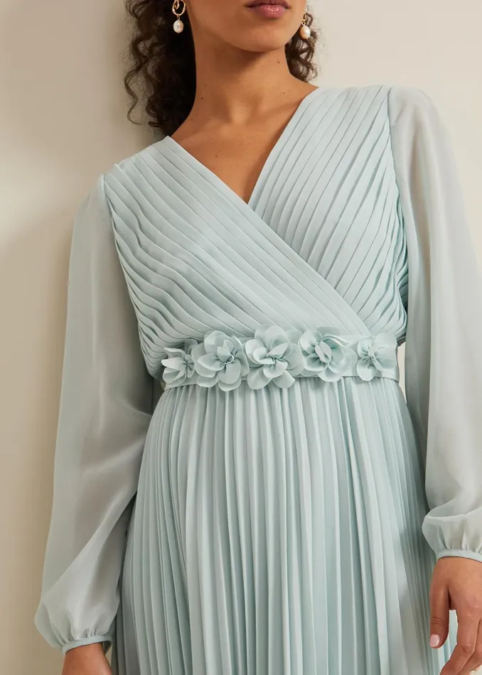 Women Phase Eight Occasion Dresses Petite Alecia Pleat Maxi Dress Pale Blue