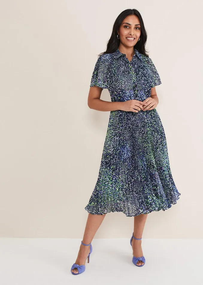 Women Phase Eight Occasion Dresses Petite Amelia Ditsy Shirt Midi Dress Navymulti