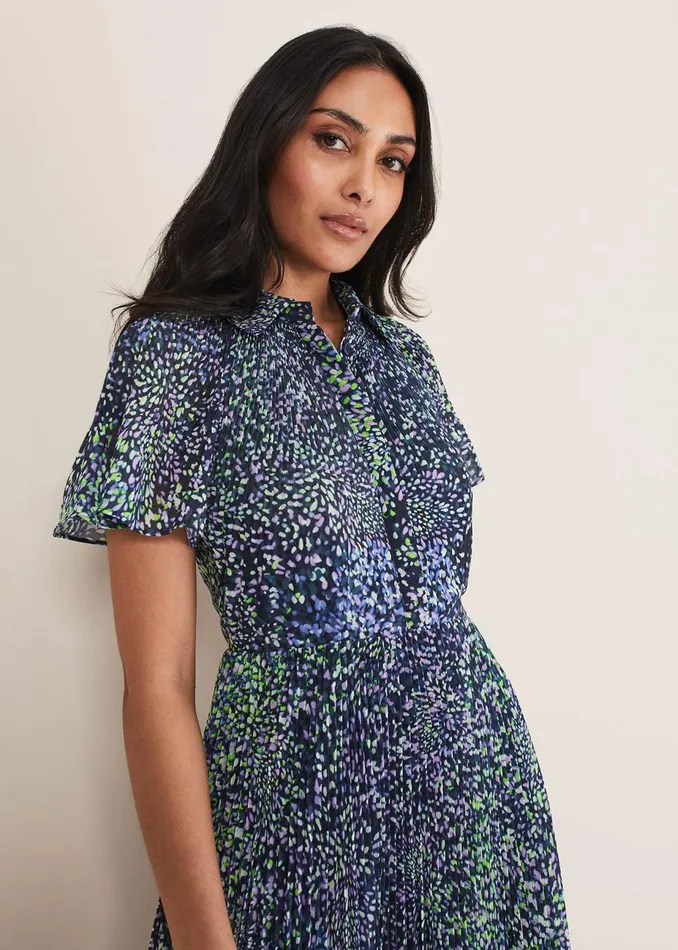 Women Phase Eight Occasion Dresses Petite Amelia Ditsy Shirt Midi Dress Navymulti