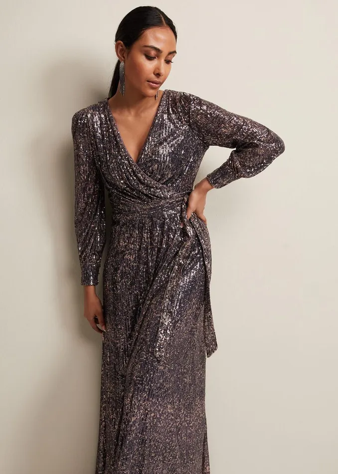 Women Phase Eight Occasion Dresses Petite Amily Sequin Maxi Dress Rose Gold