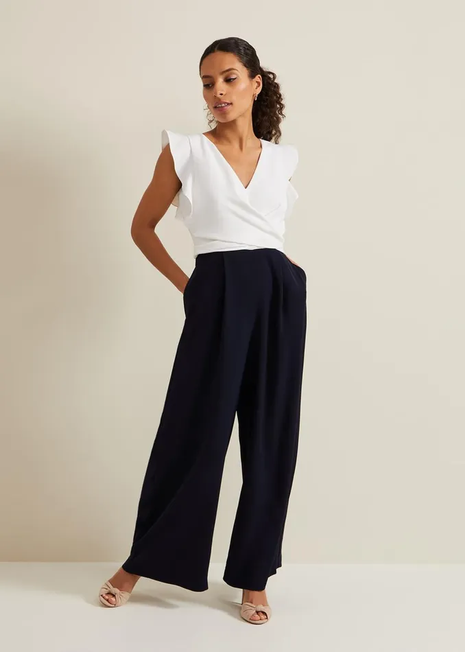 Women Phase Eight Occasion Dresses Petite Ayla Ruffle Colourblock Jumpsuit Navyivory