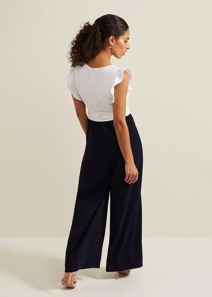 Women Phase Eight Occasion Dresses Petite Ayla Ruffle Colourblock Jumpsuit Navyivory