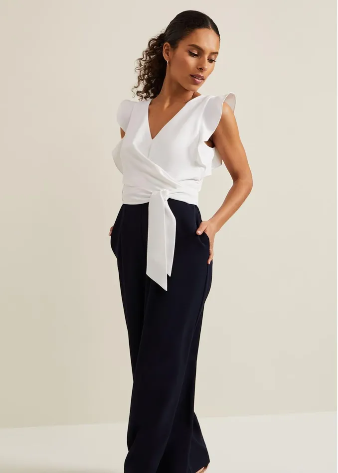 Women Phase Eight Occasion Dresses Petite Ayla Ruffle Colourblock Jumpsuit Navyivory