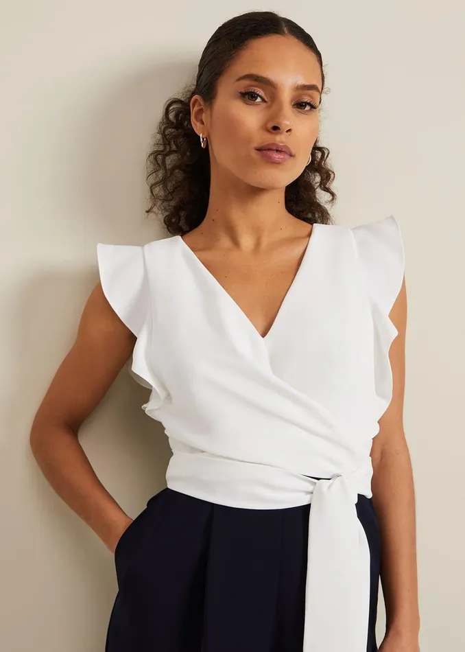 Women Phase Eight Occasion Dresses Petite Ayla Ruffle Colourblock Jumpsuit Navyivory