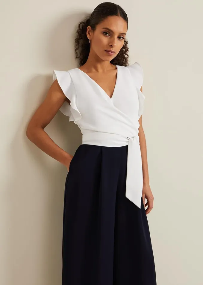 Women Phase Eight Occasion Dresses Petite Ayla Ruffle Colourblock Jumpsuit Navyivory