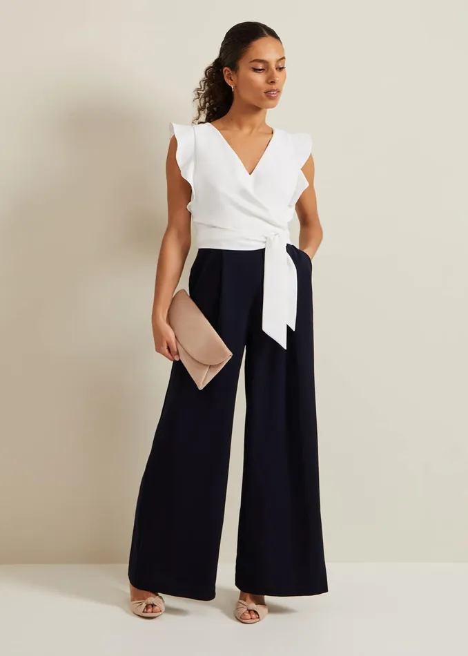 Women Phase Eight Occasion Dresses Petite Ayla Ruffle Colourblock Jumpsuit Navyivory