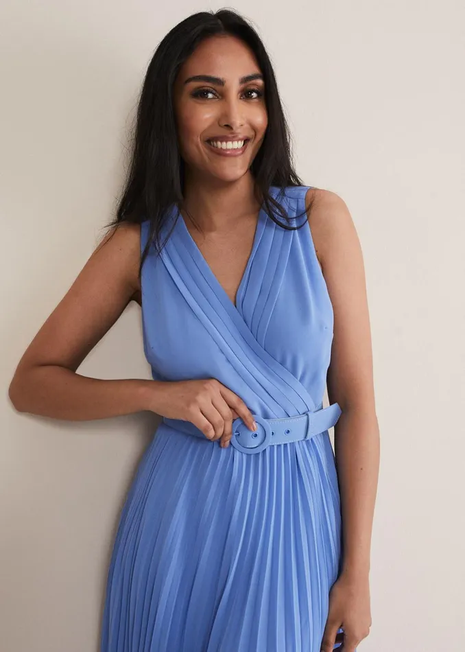 Women Phase Eight Occasion Dresses Petite Brianna Pleated Midaxi Dress Cornflower