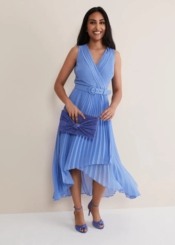 Women Phase Eight Occasion Dresses Petite Brianna Pleated Midaxi Dress Cornflower