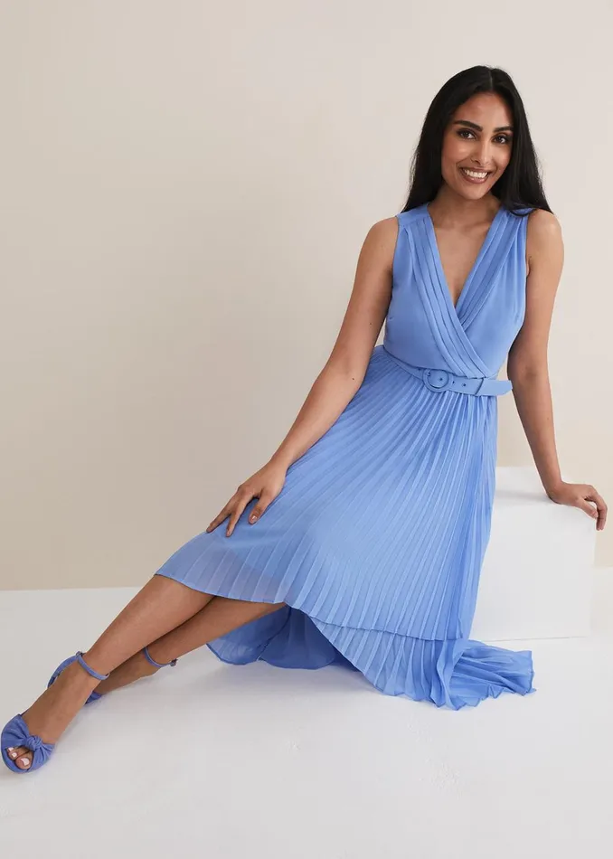 Women Phase Eight Occasion Dresses Petite Brianna Pleated Midaxi Dress Cornflower