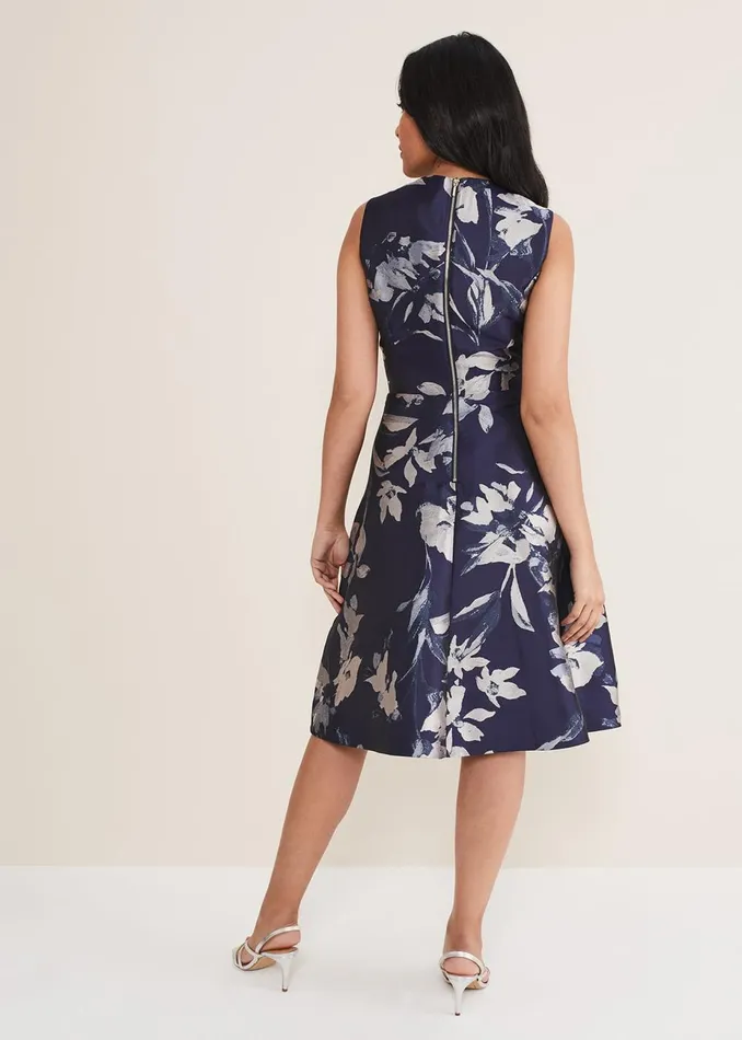 Women Phase Eight Occasion Dresses Petite Cassy Jaquard Floral Midi Dress Navymulti