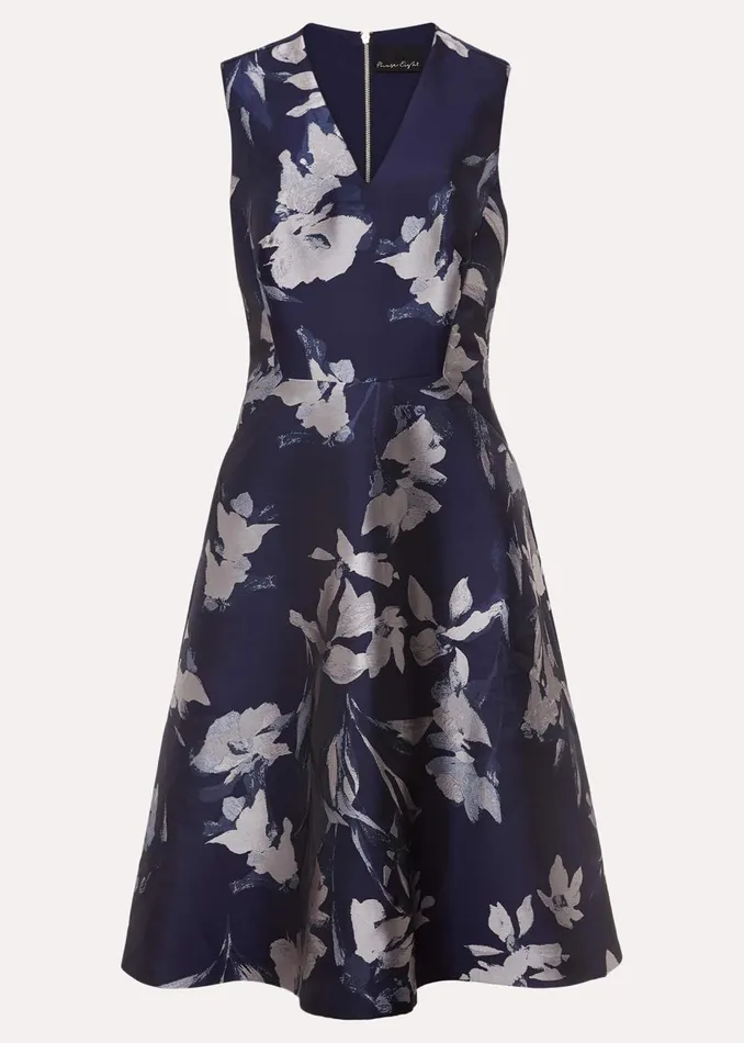 Women Phase Eight Occasion Dresses Petite Cassy Jaquard Floral Midi Dress Navymulti