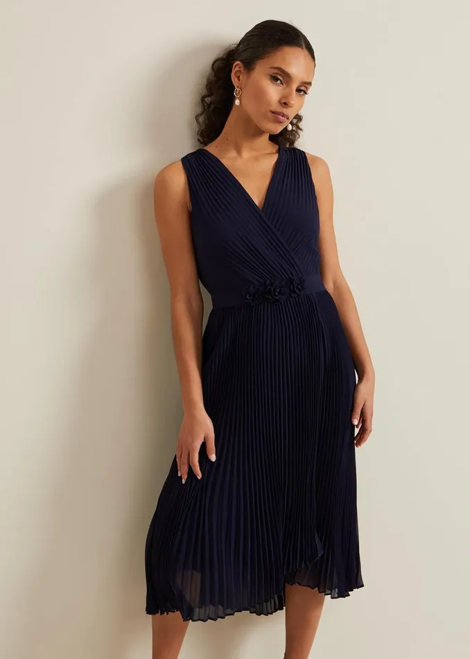 Women Phase Eight Occasion Dresses Petite Cressida Pleat Maxi Dress Navy