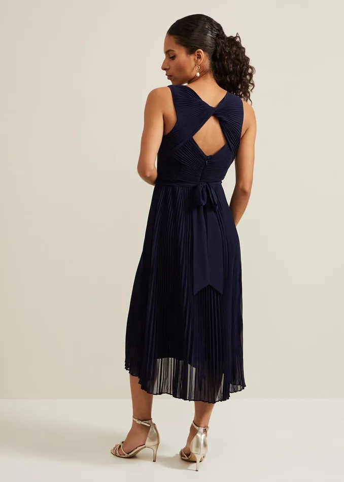 Women Phase Eight Occasion Dresses Petite Cressida Pleat Maxi Dress Navy
