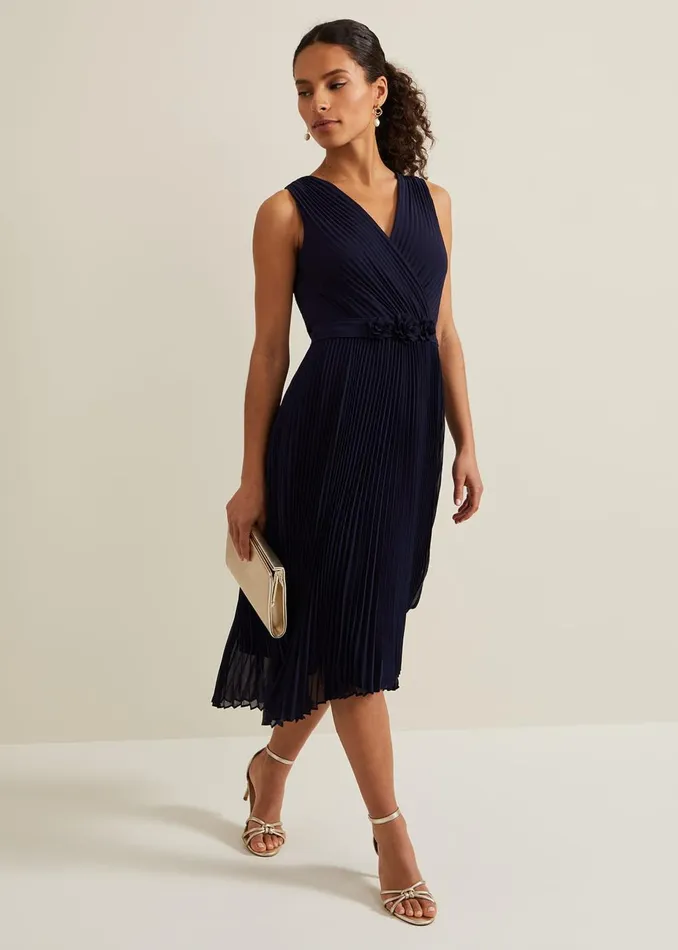 Women Phase Eight Occasion Dresses Petite Cressida Pleat Maxi Dress Navy