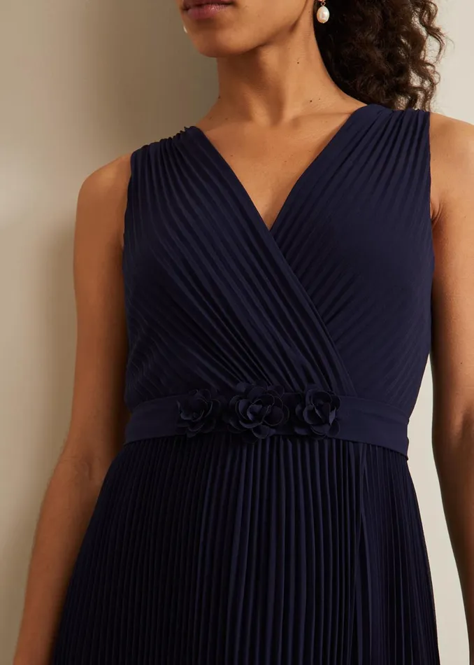 Women Phase Eight Occasion Dresses Petite Cressida Pleat Maxi Dress Navy