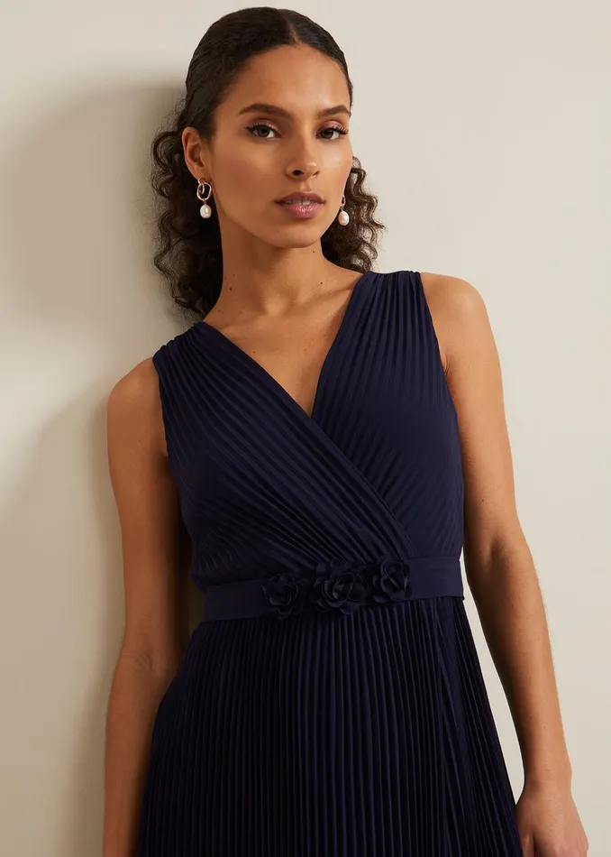 Women Phase Eight Occasion Dresses Petite Cressida Pleat Maxi Dress Navy