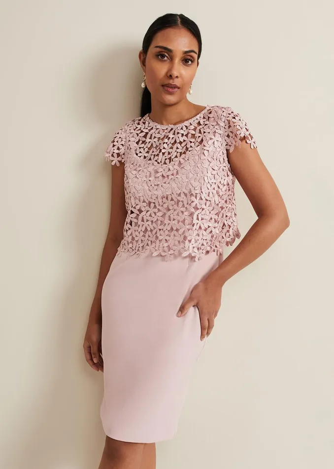 Women Phase Eight Occasion Dresses Petite Daisy Lace Midi Dress Pale Pink