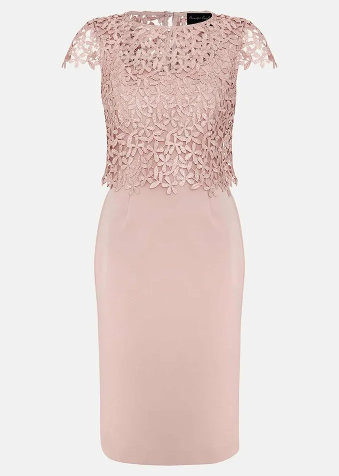 Women Phase Eight Occasion Dresses Petite Daisy Lace Midi Dress Pale Pink
