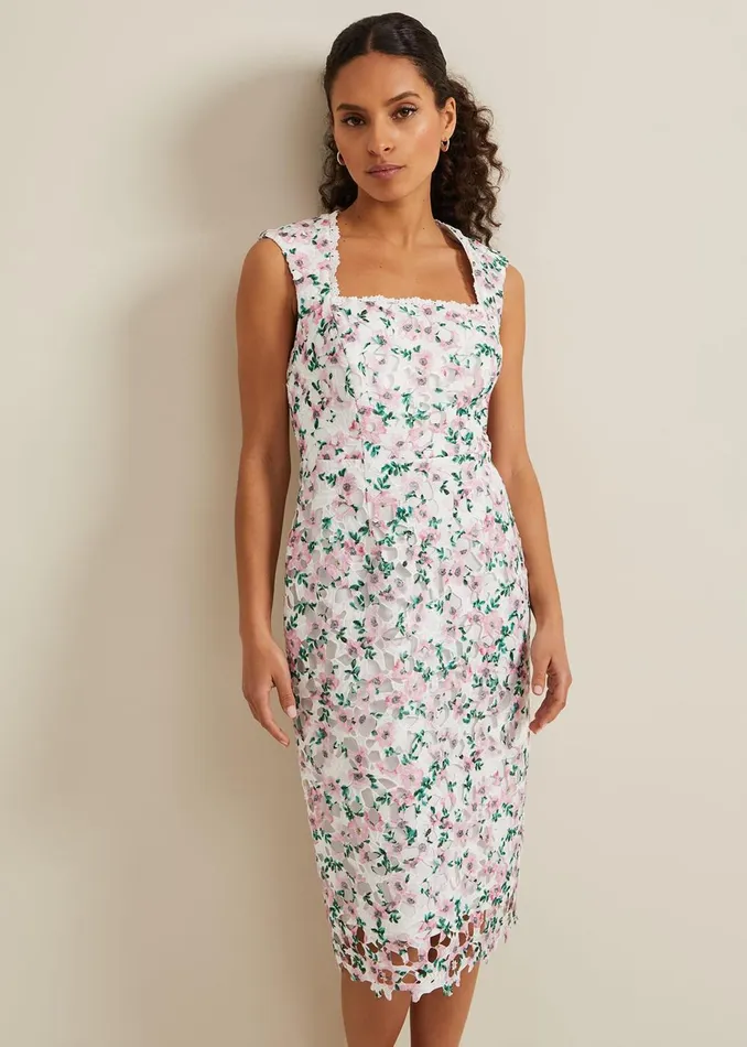 Women Phase Eight Occasion Dresses Petite Diana Floral Lace Midi Dress Multicoloured
