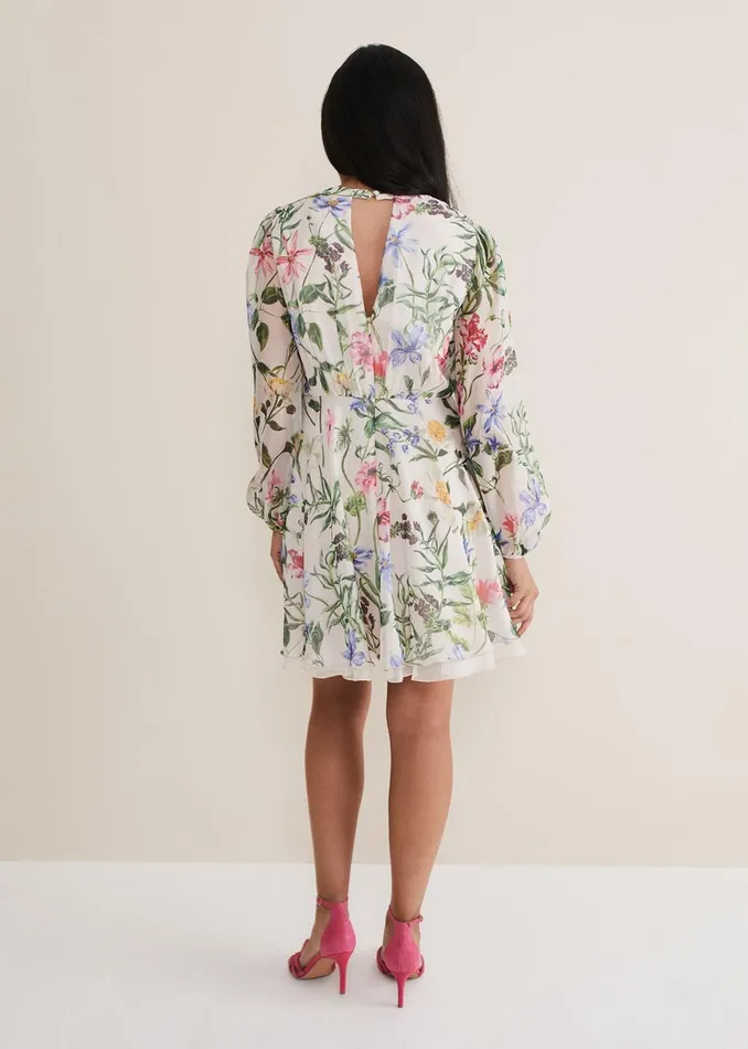 Women Phase Eight Occasion Dresses Petite Everleigh Chiffon Floral Mini Dress Ivorymulti