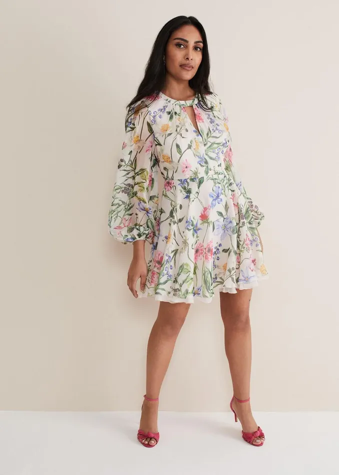 Women Phase Eight Occasion Dresses Petite Everleigh Chiffon Floral Mini Dress Ivorymulti