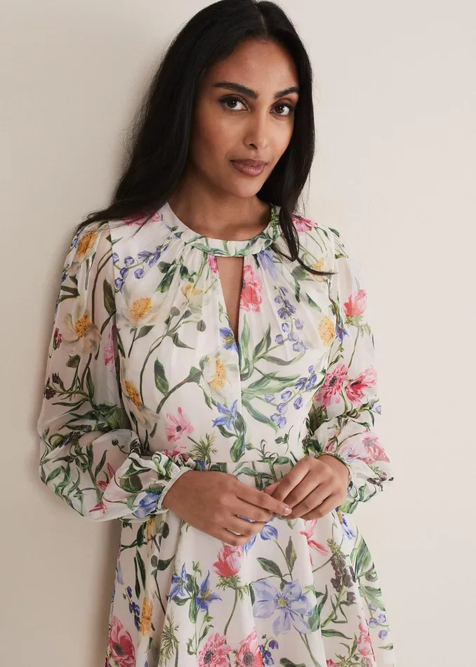 Women Phase Eight Occasion Dresses Petite Everleigh Chiffon Floral Mini Dress Ivorymulti