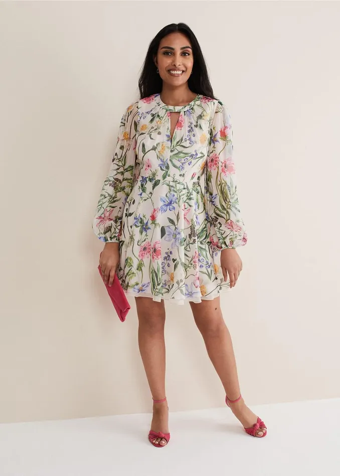 Women Phase Eight Occasion Dresses Petite Everleigh Chiffon Floral Mini Dress Ivorymulti