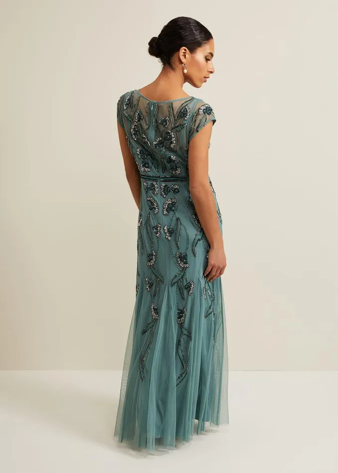 Women Phase Eight Occasion Dresses Petite Evonne Beaded Maxi Dress Light Green