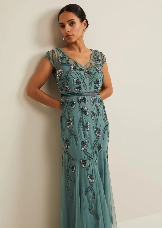 Women Phase Eight Occasion Dresses Petite Evonne Beaded Maxi Dress Light Green