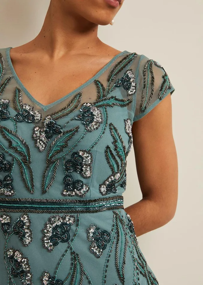 Women Phase Eight Occasion Dresses Petite Evonne Beaded Maxi Dress Light Green