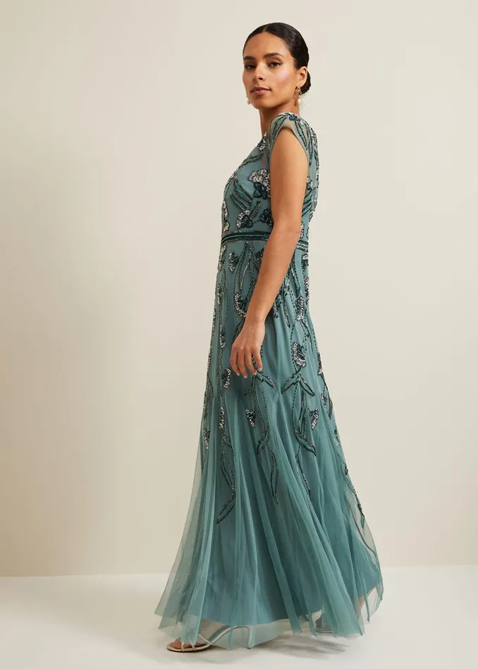Women Phase Eight Occasion Dresses Petite Evonne Beaded Maxi Dress Light Green