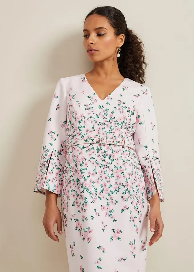 Women Phase Eight Occasion Dresses Petite Giovanna Floral Belted Dress Multicoloured