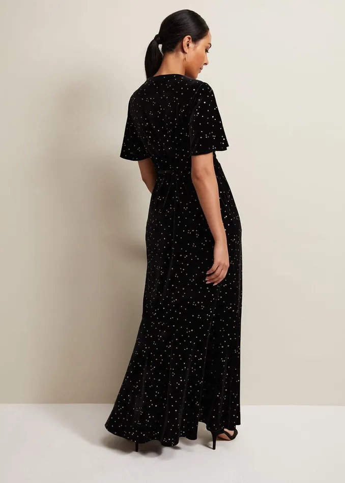 Women Phase Eight Occasion Dresses Petite Holly Velvet Star Wrap Maxi Dress Black