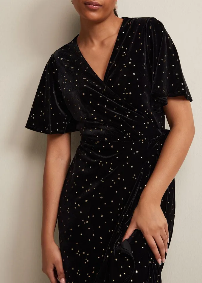 Women Phase Eight Occasion Dresses Petite Holly Velvet Star Wrap Maxi Dress Black